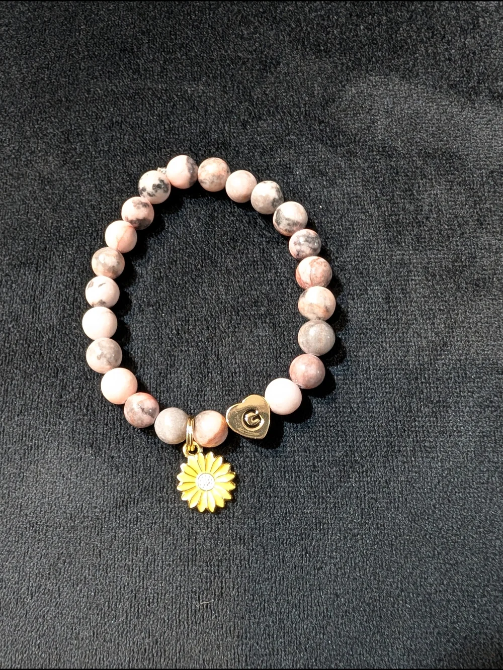 Gold-Accent Pink Stone Bead Bracelet with Sunflower Charm